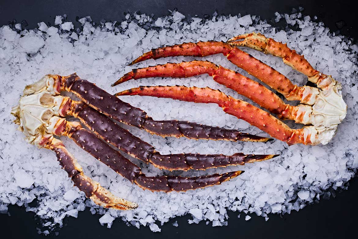 Cangrejo Real Arctic Crab. Patas crudas y patas cocidas